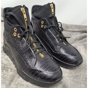 Ash Hi Top Sneaker Womens 37 Black Muse Lace Up Round Toe Crocodile Print Casual